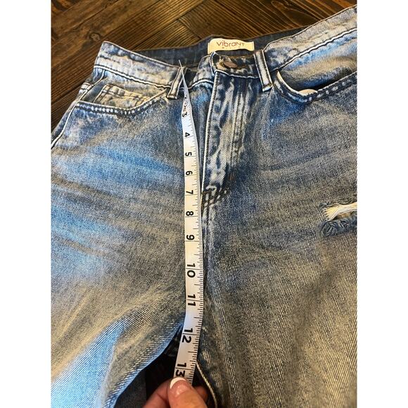 Vibrant Distressed Flare Jeans Women 5/26 Boho Western Cowgirl Aztec Fringe - Picture 6 of 12